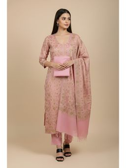 MUFFLY - Pink Wollen Embroidered Unstitched Kurta with Unstitched Pant and Dupatta