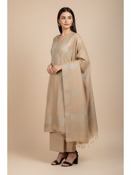 MUFFLY - Beige Wollen Embroidered Unstitched Kurta with Unstitched Pant and Dupatta