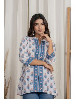Anastay Clothing - White Cotton Floral Straight Kurti