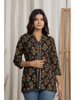 Anastay Clothing - Black Cotton Floral Straight Kurti