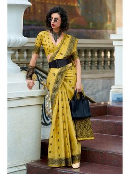 Mysilklove - Minion Mustard Tissue Linen Saree with Unstitched Blouse
