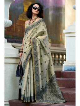 Mysilklove - Glaucous Grey Tissue Linen Saree with Unstitched Blouse