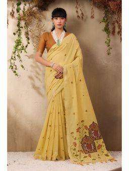 Mysilklove - Imperial Yellow Handloom Cotton Saree with Unstitched Blouse