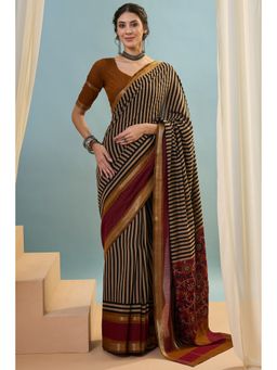 Mysilklove - Tawny Brown Printed Cotton Saree with Unstitched Blouse