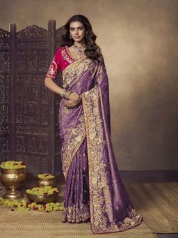 Odette - Lavender Satin Saree with Unstitched Blouse