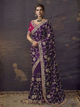 Odette - Purple Organza Silk Embroidered Saree with Unstitched Blouse
