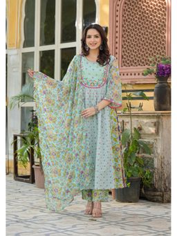 Juniper - Mint Green Printed Ethnic Kurta with Pant and Dupatta