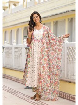 Juniper - Off-White Printed Ethnic Kurta with Pant and Dupatta