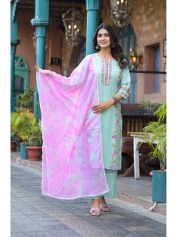 Juniper - Pastel Green Harmony Printed Kurta with Pant and Dupatta