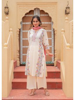 Juniper - Soft Pastel Floral Printed Ivory Kurta with Pant and Dupatta
