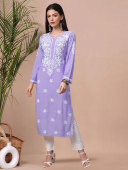 PARAMOUNT CHIKAN - Lavender Cotton Blend Embroidered Straight Kurta