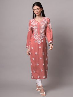 PARAMOUNT CHIKAN - Rust Cotton Blend Embroidered Straight Kurta