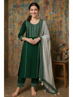 TULSATTVA - Green Viscose Rayon Abstract Kurta with Pant and Dupatta