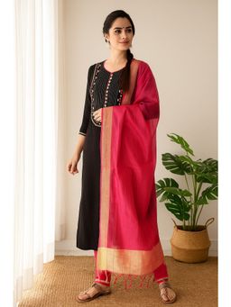 TULSATTVA - Black Viscose Rayon Embroidered Kurta with Pant and Dupatta