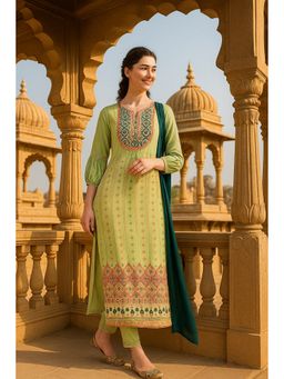 TULSATTVA - Green Viscose Rayon Embroidered Kurta with Pant and Dupatta