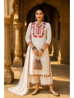 TULSATTVA - White Viscose Rayon Floral Kurta with Pant and Dupatta