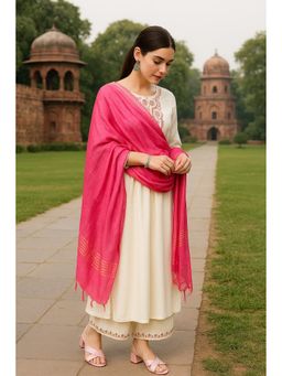 TULSATTVA - White Viscose Rayon Embroidered Kurta with Pant and Dupatta