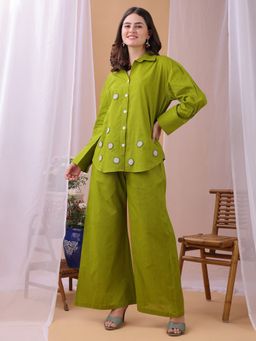Shaily - Green Polka Dots Handwork Pure Flex Cotton Co-Ord Set