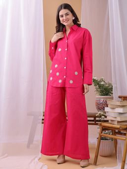 Shaily - Pink Polka Dots Handwork Pure Flex Cotton Co-Ord Set