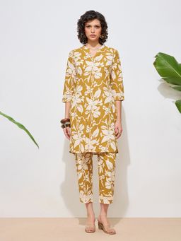Shaily - Mustard Floral Printed Pure Flex Cotton Co-Ord Set