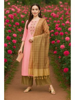 TULSATTVA - Pink Chanderi Embroidered Kurta with Palazzo and Dupatta
