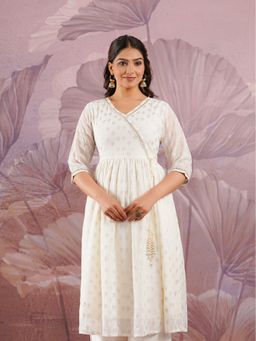 ARAMYA - Off White Georgette Floral Flared Angrakha Kurta