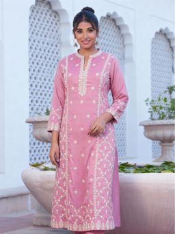 ARAMYA - Pink Chinon Embroidered Straight Kurta