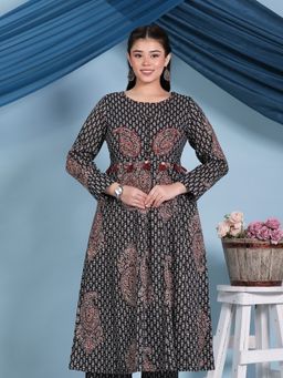 ARAMYA - Black Pure Cotton Paisley Straight Kurta