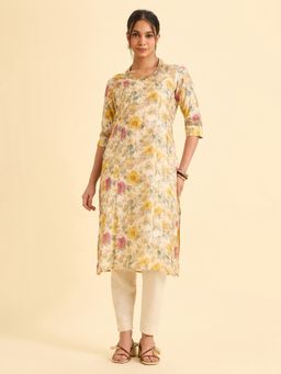 VISMAY - White Modal Floral Straight Kurta