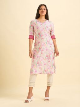 VISMAY - Pink Modal Embroidered Straight Kurta