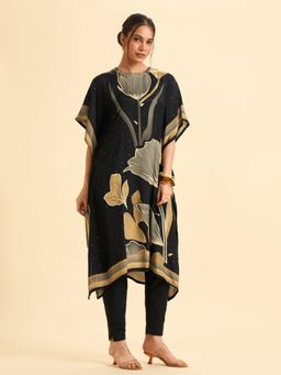VISMAY - Black Modal Embroidered Flared Kaftan