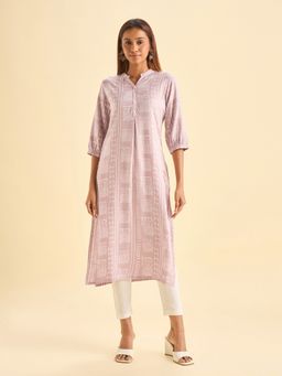 VISMAY - Pink Tencel Geometric Straight Kurta
