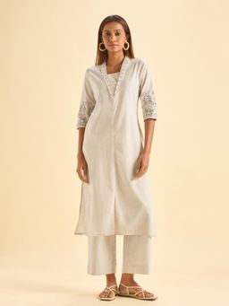 VISMAY - White Pure Cotton Embroidered A-Line Kurta