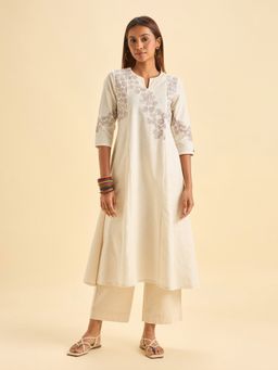 VISMAY - White Pure Cotton Abstract Straight Kurta