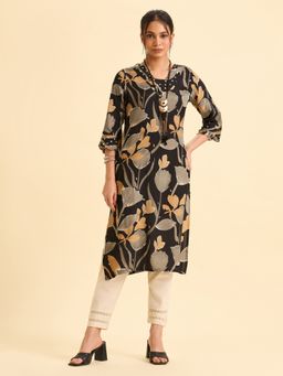 VISMAY - Black Modal Floral Straight Kurta