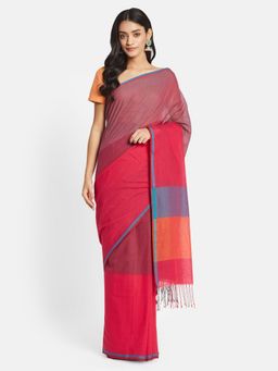 Fabindia - Pink Cotton Woven Saree without Blouse