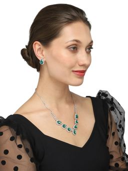 Yellow Chimes - Silver Plated crystal Studded Classic Design Jewellery Set