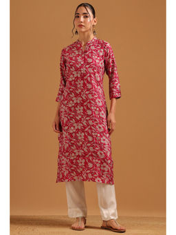 Soch - Pink Muslin Botanical Printed Kurta