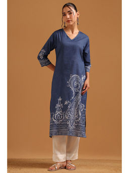 Soch - Blue Cotton Batik Printed Paisley Print Kurta
