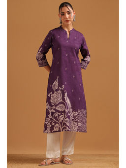 Soch - Purple Cotton Botanical Block Print Kurta