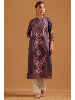 Soch - Purple Muslin Ikat Printed Kurta