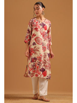 Soch - Beige Kota Doria Botanical Printed Kurta