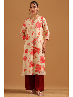 Soch - Pink Kota Doria Botanical Printed Kurta