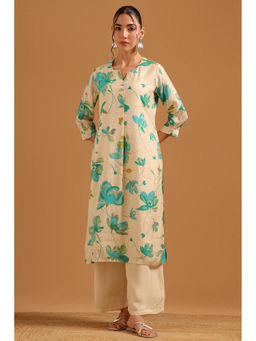 Soch - Blue Kota Doria Botanical Printed Kurta