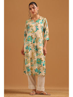 Soch - Blue Kota Doria Digital Printed Botanical Kurta