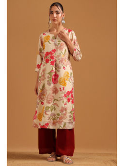 Soch - Onion Pink Kota Doria Digital Printed Botanical Kurta