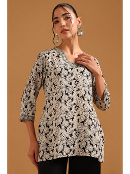Soch - Black Viscose Screen Printed Floral Tunic