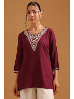 Soch - Wine Viscose Floral Embroidered Tunic