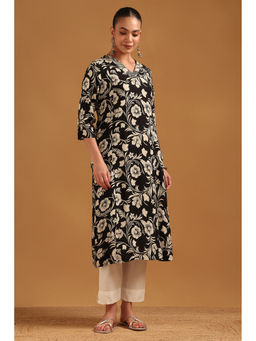 Soch - Black Viscose Digital Printed Botanical Kurta with Sequence