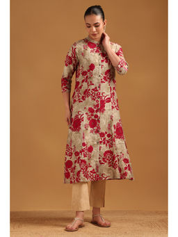 Soch - Pink Viscose Blend Screen Printed Botanical Kurta
